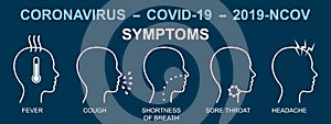 ÃÂ¡orona virus infographic illustration. Concept with set symptoms icons related to coronavirus, 2019-nCoV, COVID-19 infection